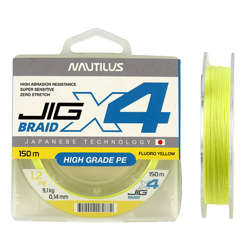 Шнур Nautilus X4 Jig Braid Chartreuse d-0.16мм 10.8кг 1,5PE 150м - купить по доступной цене Интернет-магазине Наутилус