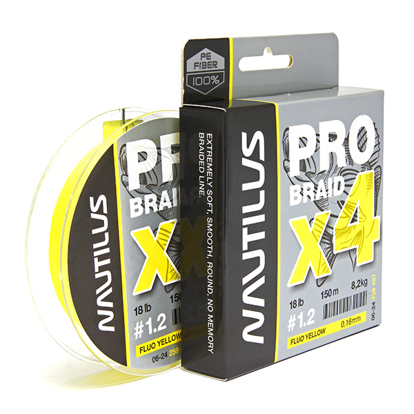 Шнур Nautilus Pro Braid X4 Fluo Yellow d-0.10 4.1кг 9lb 150м - купить по доступной цене Интернет-магазине Наутилус