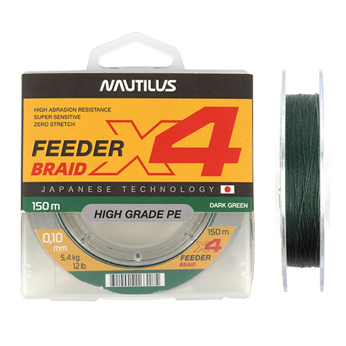 Шнур Nautilus X4 Feeder Braid Dark Green d-0.16мм 10.8кг 150м - купить по доступной цене Интернет-магазине Наутилус
