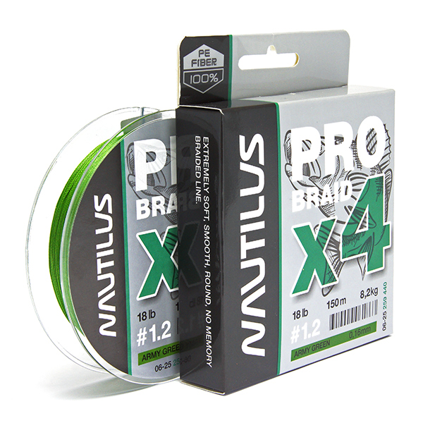 Шнур Nautilus Pro Braid X4 Army Green d-0.20 10кг 22lb 150м - купить по доступной цене Интернет-магазине Наутилус
