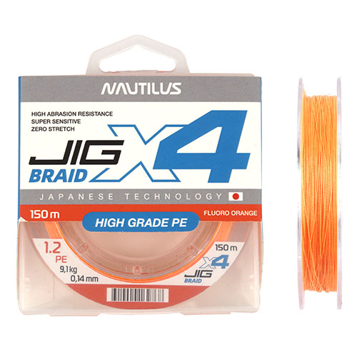 Шнур Nautilus X4 Jig Braid Fluoro Orange d-0.10мм 5.4кг 0,8PE 150м - купить по доступной цене Интернет-магазине Наутилус