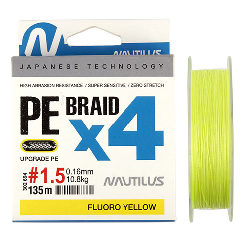 Шнур Nautilus Braid X4 Fluoro Yellow d-0.18 13.2кг 2.0PE 135м - купить по доступной цене Интернет-магазине Наутилус