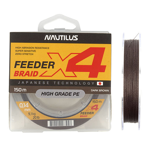 Шнур Nautilus X4 Feeder Braid Dark Brown d-0.08мм 4.5кг 150м - купить по доступной цене Интернет-магазине Наутилус
