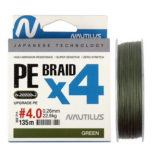 Шнур Nautilus Braid X4 Green d-0.16 10.8кг 1.5PE 135м - купить по доступной цене Интернет-магазине Наутилус